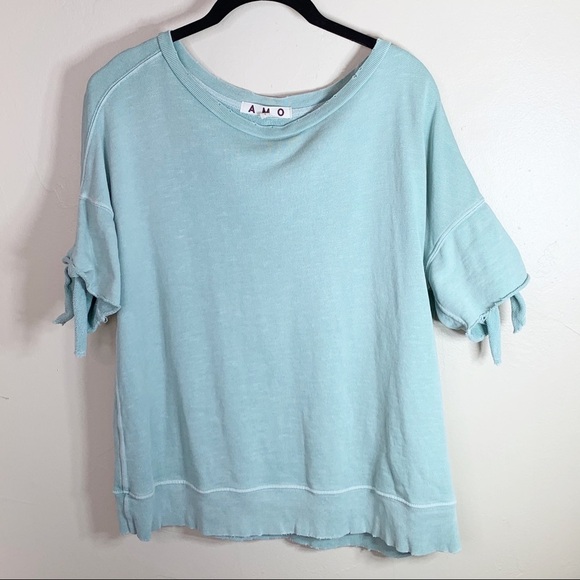 AMO Green Tie Short Sleeve Distressed Sweatshirt Women’s Oversized - Picture 2 of 8